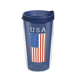 USA Flag 16 oz. Clear Plastic Travel Mugs Double Walled Insulated Tumbler with Travel Lid