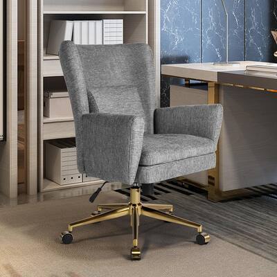 Vivid Gray Fabric Upholstered Swivel Executive Chair Home Office Chair Leisure Chair with Pillow