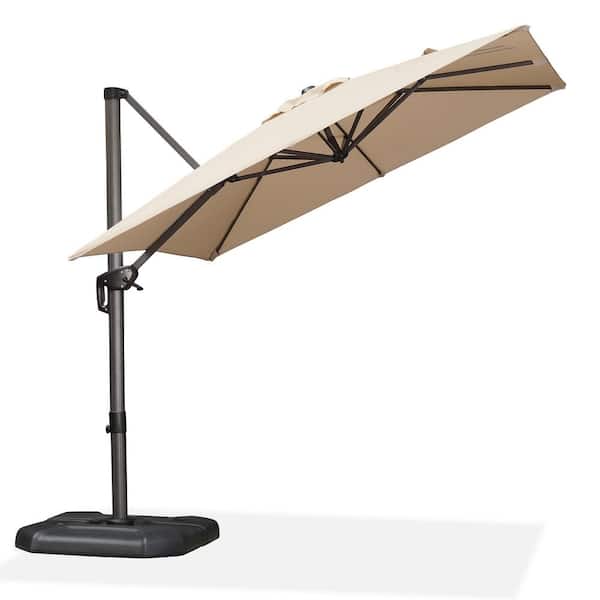 PURPLE LEAF 8 ft. Square Aluminum Outdoor Patio Cantilever Umbrella Offset 360-Degree Rotation Umbrella with Base in Ground, Beige