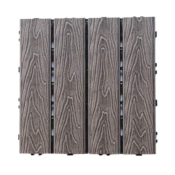 1 ft. x 1 ft. 3D Embossed Splicing Composite Interlocking Deck Tile in Chocolate (11-Pack)