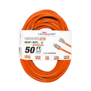 50 ft. 10-Gauge/3 Conductors SJTW Indoor/Outdoor Extension Cord with Lighted End Orange (1-Pack)