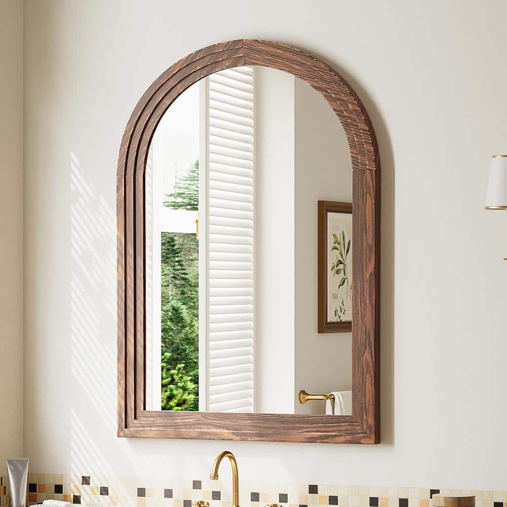 24 in. W x 36 in. H Arched Framed Wall Wooden Dark Brown Vanity Mirror Bathroom Mirror price history on PriceWatchPro