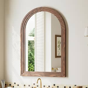 24 in. W x 36 in. H Arched Framed Wall Wooden Dark Brown Vanity Mirror Bathroom Mirror