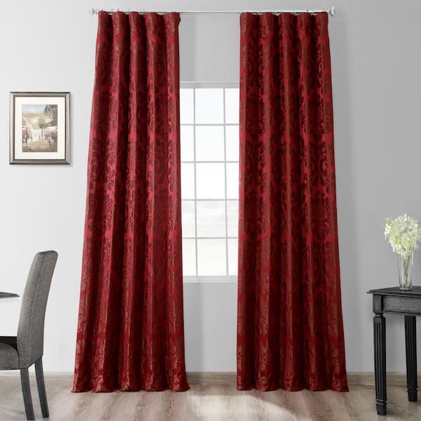 Exclusive Fabrics & Furnishings Astoria Red/Bronze Jacquard Faux Silk Rod Pocket Room Darkening Curtain - 50 in. W x 84 in. L (1 Panel)