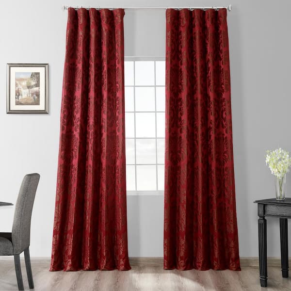 Exclusive Fabrics & Furnishings Astoria Red/Bronze Jacquard Faux Silk Rod Pocket Room Darkening Curtain - 50 in. W x 96 in. L (1 Panel)