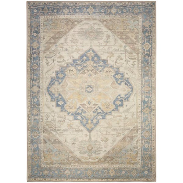 Nourison Vintage Washables Blue Green 5 ft. x 7 ft. Center Medallion Traditional Area Rug