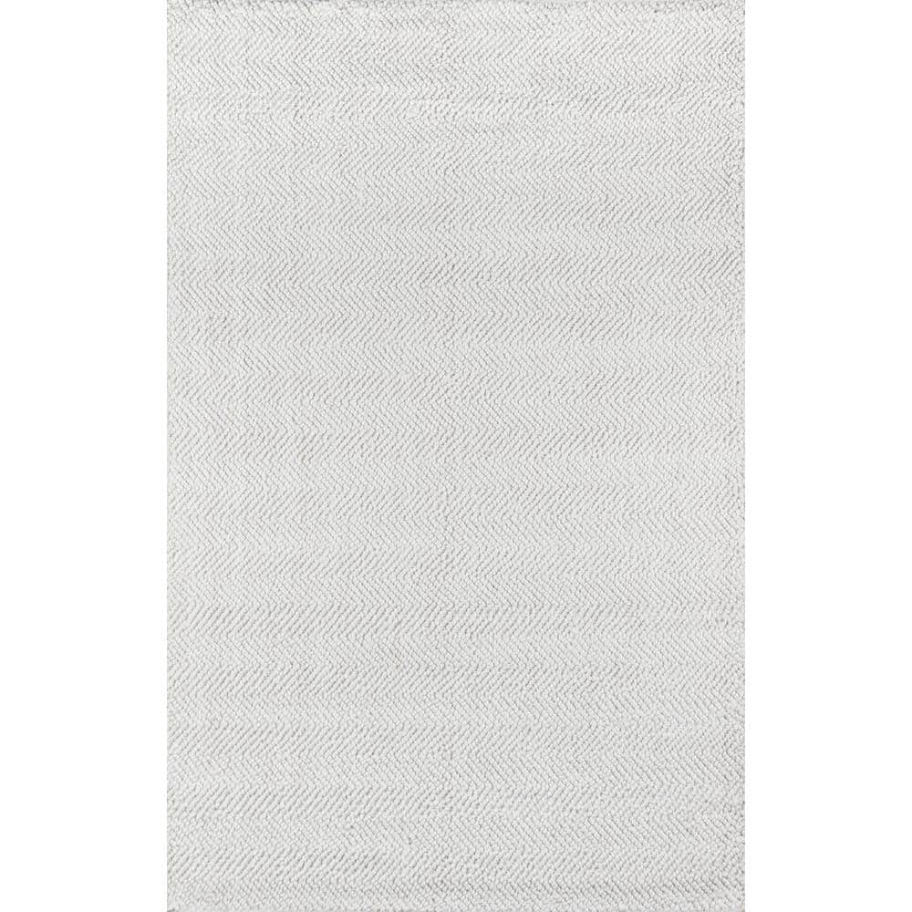 Ivory Herringbone 5' x 8' Handmade Wool and Synthetic Area Rug