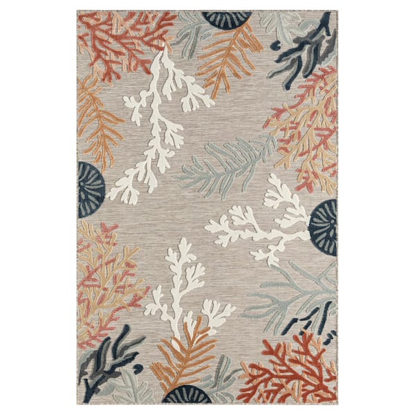 Unbranded Venona Coastal Gray Taupe 7 ft. 9 in. x 9 ft. 9 in. Coral Reef Hi-Low Polypropylene Indoor/Outdoor Area Rug