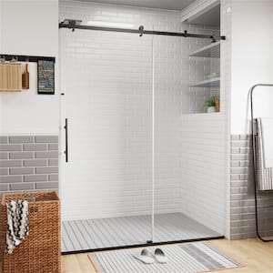 VENUS 48 in. W x 76 in. H Sliding Frameless Shower Door in Black Finish with Clear Glass