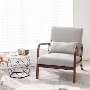 Gray Modern Accent Chair Leisure Armchair with Rubber Wood Frame and Lumbar Pillow