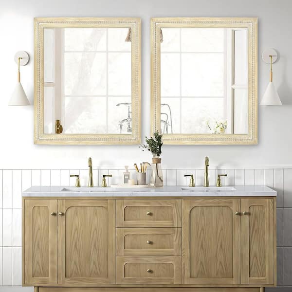30 in. W x 36 in. H Bohemian Carved Beaded Rectangular Wood Frame Wall Mirror Decorative Mirror