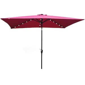 10 ft. Cantilever Solar LED Lighted Patio Umbrella in Burgundy With Crank and Push Button Tilt for Garden Backyard