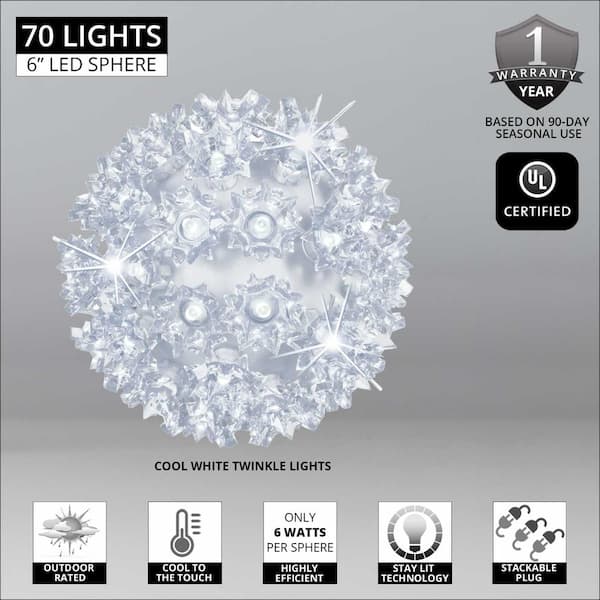 6 in. 70-Light LED Cool White Twinkle Starlight Sphere 76548 - The Home  Depot