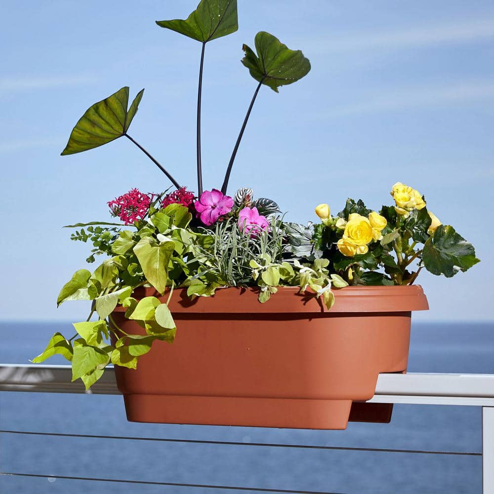 Terracotta Rectangular Resin Deck Rail Planter, 24-inch