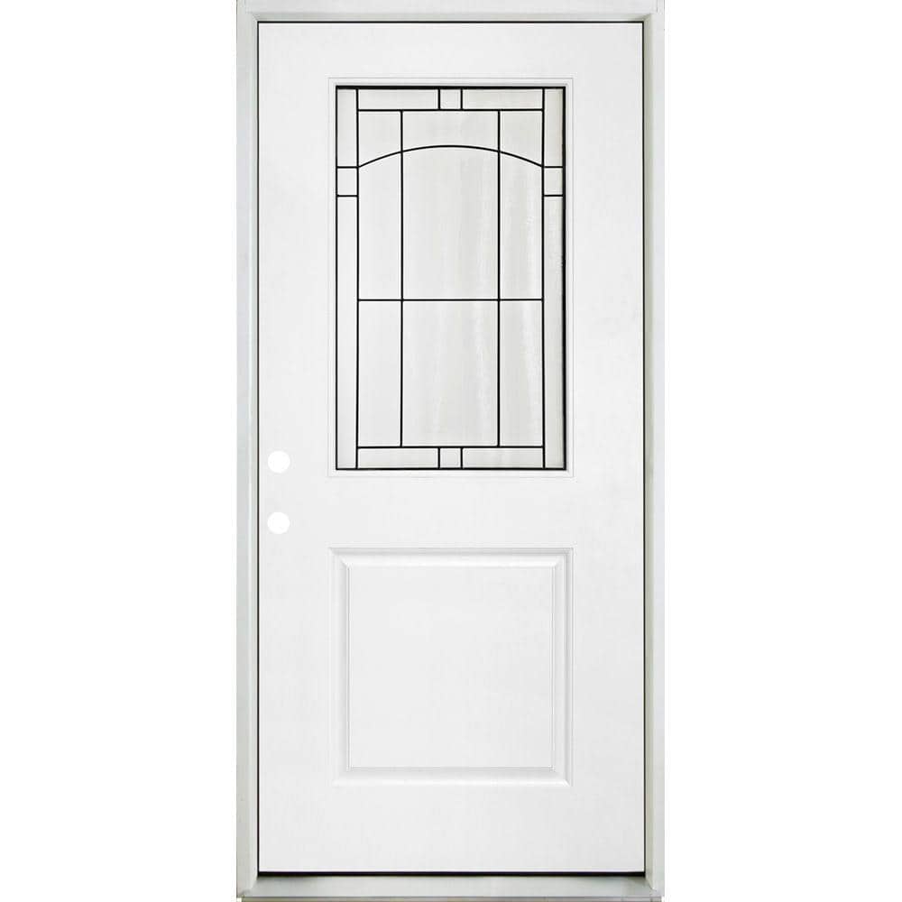 Steves \u0026 Sons Legacy Knox 36 in. x 80 in. Right-Hand/Inswing Half Lite Decorative Glass White Primed Fiberglass Prehung Front Door, image size:1000x1000