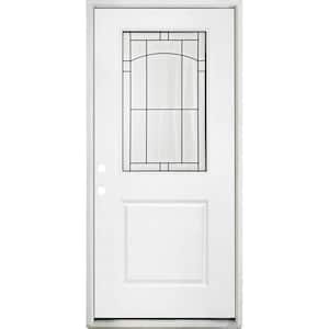 Legacy Knox 36 in. x 80 in. Right-Hand/Inswing Half Lite Decorative Glass White Primed Fiberglass Prehung Front Door
