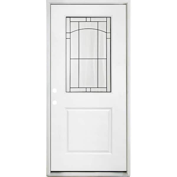 Steves & Sons Legacy Knox 36 in. x 80 in. Right-Hand/Inswing Half Lite Decorative Glass White Primed Fiberglass Prehung Front Door