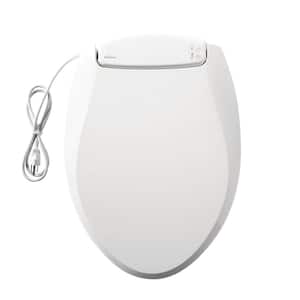 Radiance Slow Close Multi-Setting Heated Elongated Closed Front Plastic Toilet Seat in White Never Loosens, Night Light