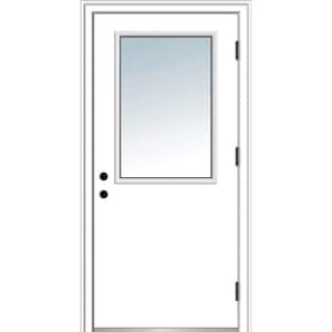 30 in. x 80 in. Classic Left-Hand Outswing 1/2 Lite Clear Primed Steel Prehung Front Door with Brickmould