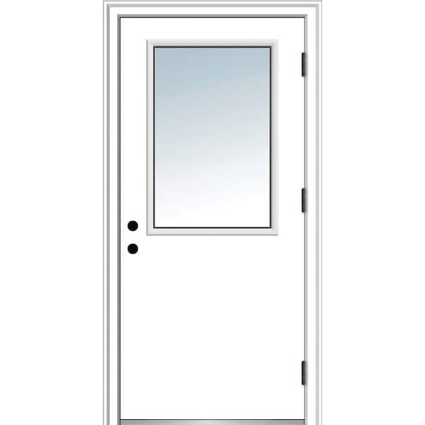 MMI Door 30 in. x 80 in. Classic Left-Hand Outswing 1/2 Lite Clear Primed Steel Prehung Front Door with Brickmould