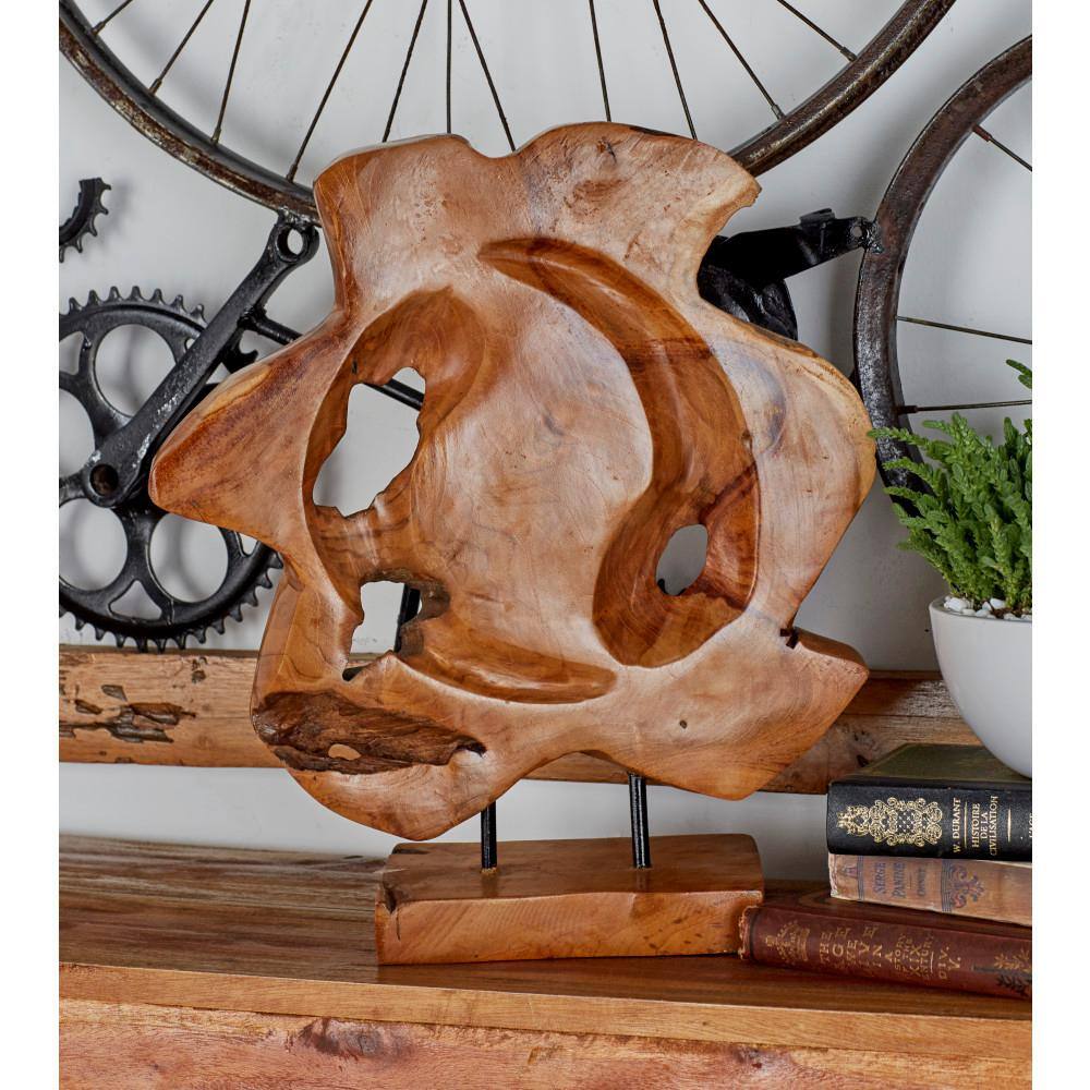 Brown Teak Wood Live Edge Abstract Tabletop Sculpture
