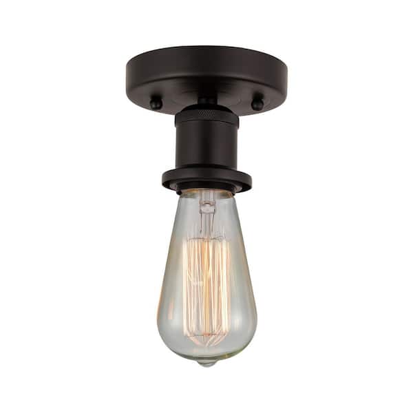 Bare Bulb 2 in. 1-Light Industrial Oil Rubbed Bronze Flush Mount