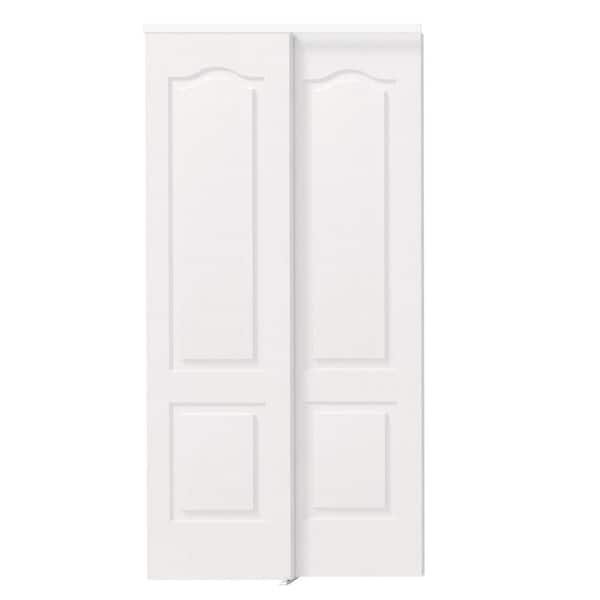 96 in. x 80 in. 2-Panel MDF Hollow Core White Primed Pre-Assembled Double Panel Sliding Door with All Hardware