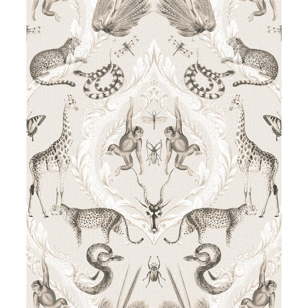Bazaar Collection Beige / Black Animal Menagerie Damask Non-Woven Non-Paste