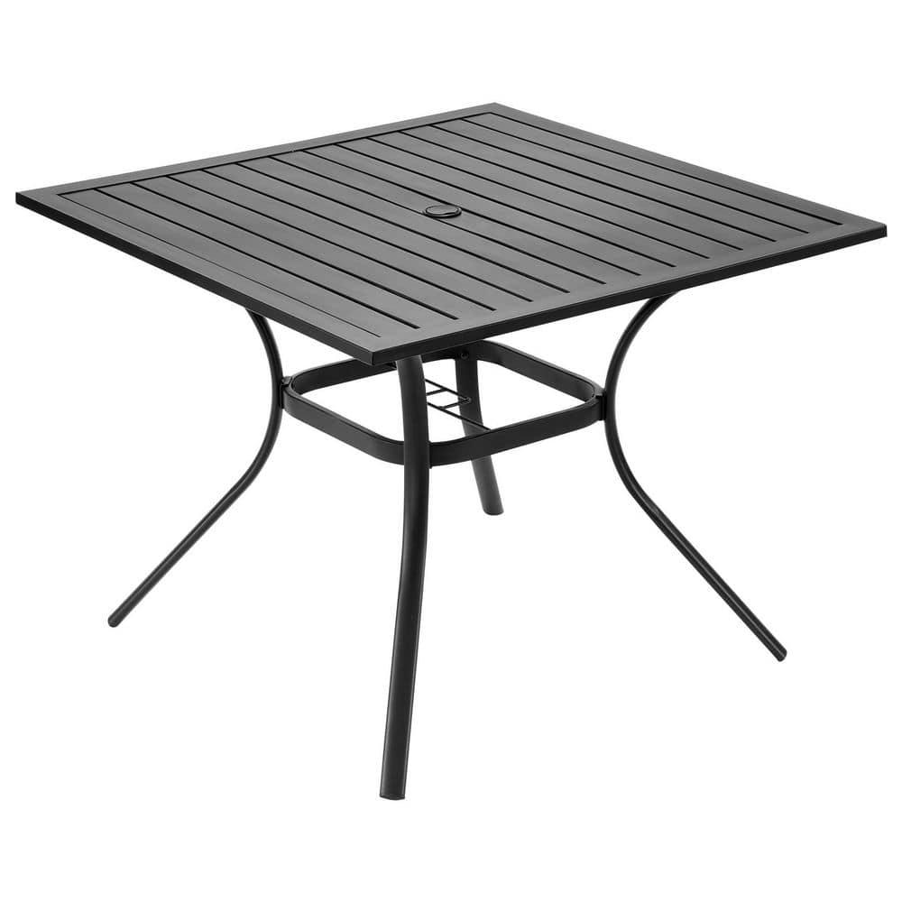 Outdoor Patio Dining Table, 37in. Square Metal Slat Bistro Table with Umbrella Hole, All-Weather Garden Furniture, Black price history on PriceWatchPro