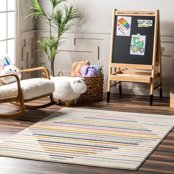 Jaelynn Diamond Striped Kids Multicolor 5 ft. x 8 ft. Mid-Century Modern Area Rug