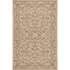 Charleston Vintage Filigree Textured Weave Beige/Brown 5 ft. x 8 ft. Indoor/Outdoor Area Rug
