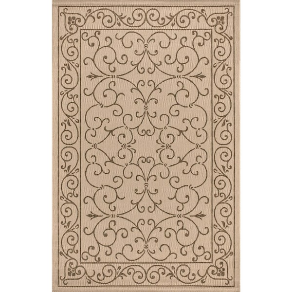 Charleston Vintage Filigree Textured Weave Beige/Brown 9 ft. x 12 ft. Indoor/Outdoor Area Rug