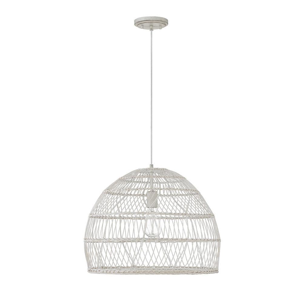 Meridian 20" White Rattan Dome-Shaped Pendant Light