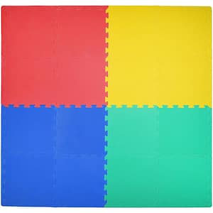 Multicolor 12 in. x 12 in. Exercise Children's Interlocking Puzzle EVA Play Foam Floor Mat (16 sq. ft.) (54-Borders)
