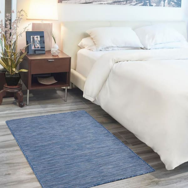 Positano Navy Blue 3 ft. x 5 ft. Solid Contemporary Indoor/Outdoor Patio Kitchen Area Rug