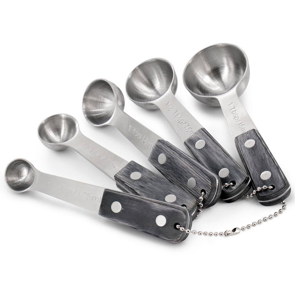 Oster Oster Blakeley 5 Piece Stainless Steel Measuring Spoon Set in Dark Gray with Wood Handles