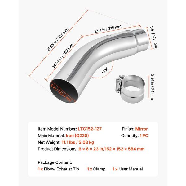 2pcs 2.5" Inlet 4" Outlet Stainless Steel Exhaust Tips – 18" Long, Polished Oval