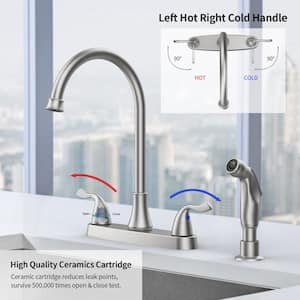 Double Handle Deck Mount 4 Holes Standard Kitchen Faucet with Pull Out Side Sprayer in Brushed Nickel