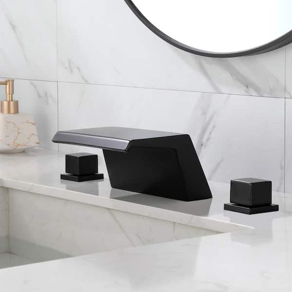 Trendy 12 in. Widespread 2-Handle Bathroom Faucet with Low Arc in Matte Black
