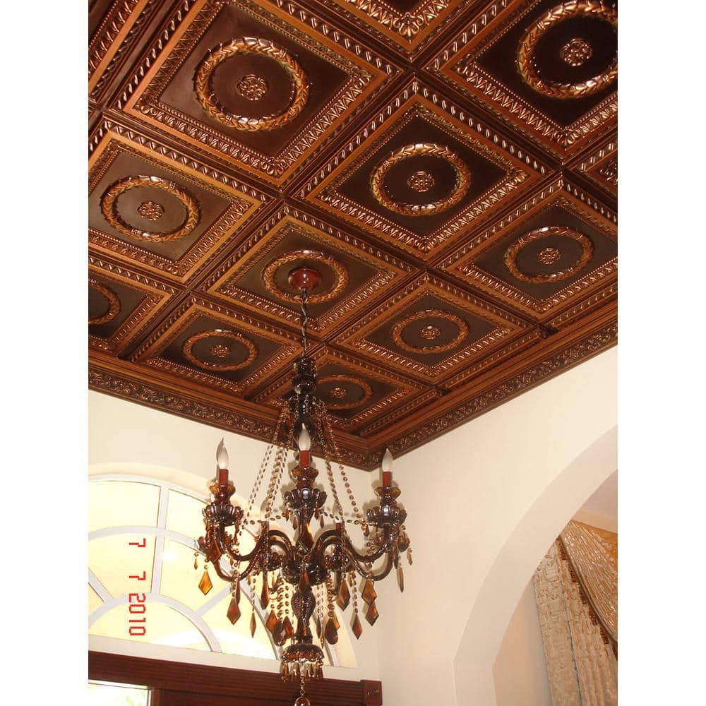 Antique Copper 2' x 4' PVC Laurel Wreath Ceiling Tile