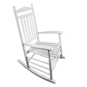 Wood Outdoor Rocking Chair with Backrest Inclination, High Backrest, Deep Contoured Seat for Balcony, Porch, Deck, White