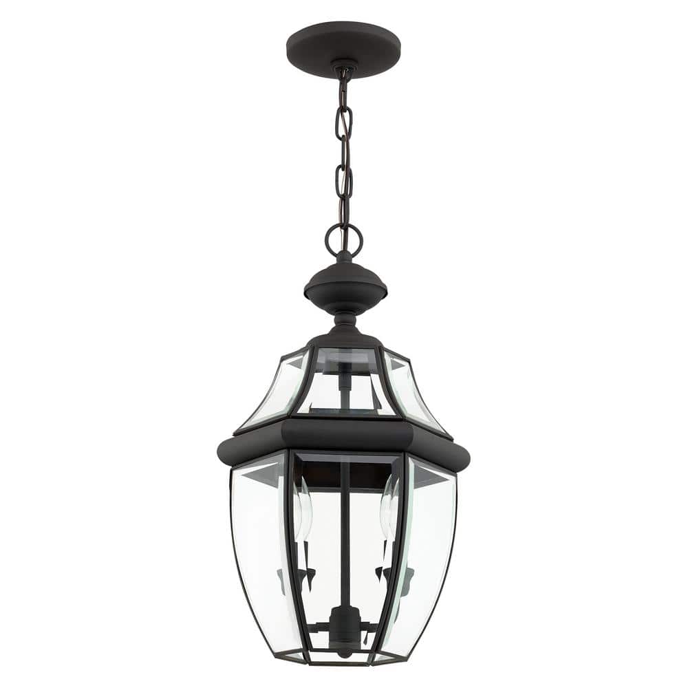 Black Beveled Glass 2-Light Outdoor Hanging Lantern