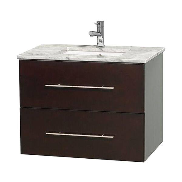 Wyndham Collection Centra 30 in. Vanity in Espresso with Marble Vanity Top in Carrara White and Under-Mount Sink