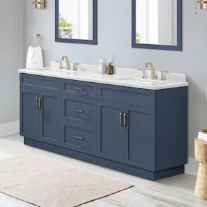 Lincoln 72 in. W x 22 in. D x 34.5 in. H Bath Vanity in Midnight Blue with White Cultured Marble Top