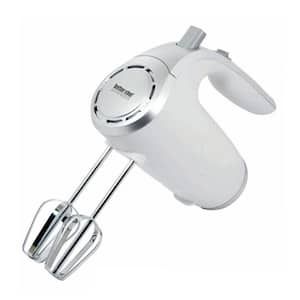 5-Speed 150-Watt White Hand Mixer with Silver Accents