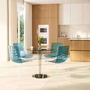 Astor Kitchen and Dining Stackable Chair in Stainless Steel White Base (set of 4) Transparent Blue