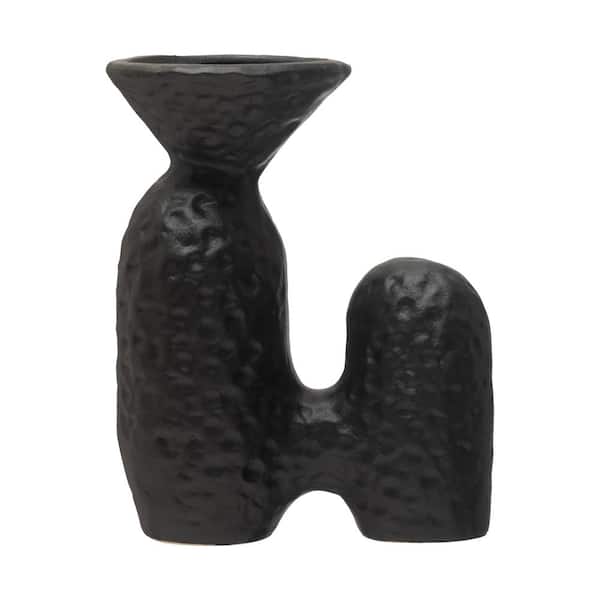 Storied Home Textured Stoneware Sculptural Vase, Matte Black