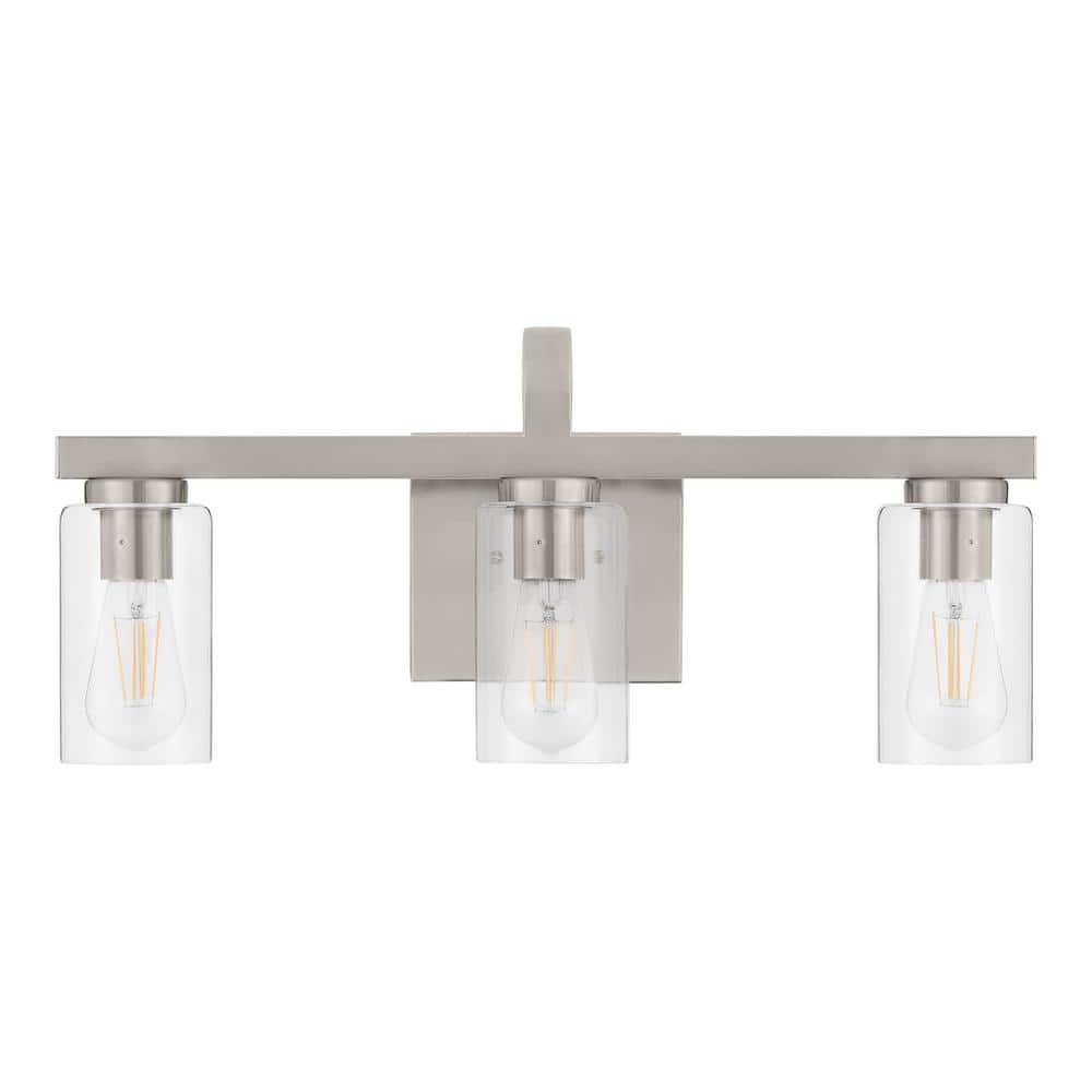 Hampton Bay EHD82620-3-BN Kendall Manor 22 in. 3 Light Brushed Nickel Bathroom Vanity Light with Clear Glass Shades