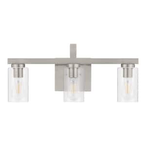 Kendall Manor 22 in. 3 Light Brushed Nickel Bathroom Vanity Light with Clear Glass Shades
