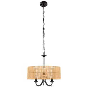 YANSUN 5-Light Hand Woven Rattan Pendant Light, Boho Large